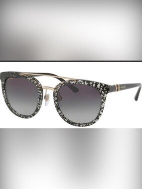 Bvlgari Black and Gold Mosaic Frame Sunglasses with Gradient Gray Lenses